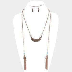 NEW Bohemian Rose Gold Metal Tassel Turquiose Long Necklace